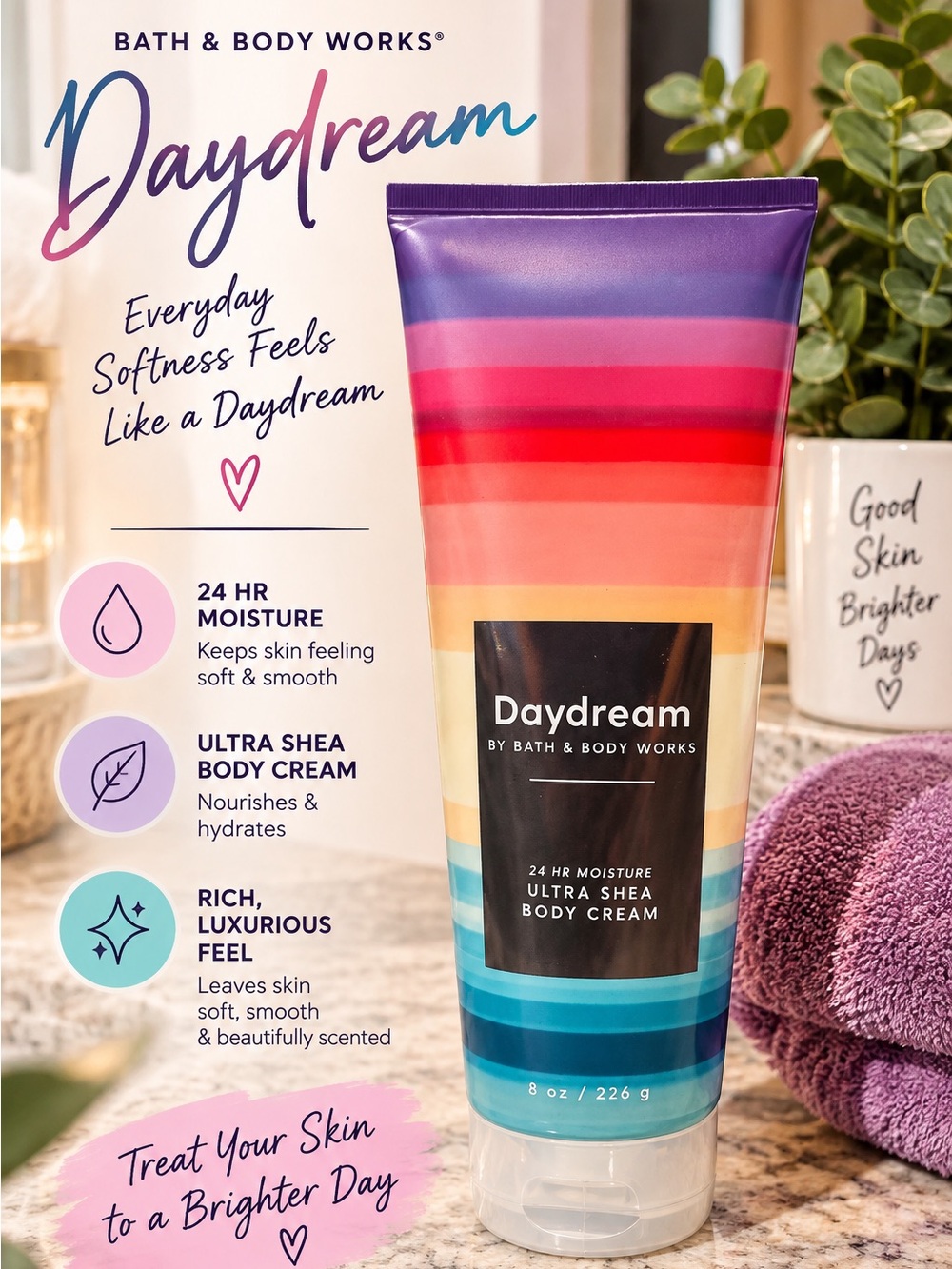 Bath & Body Works Daydream Rainbow Striped Body Cream sweet floral scent NEW